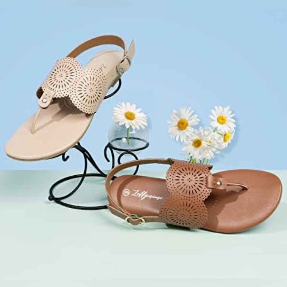 Luffymomo T-Strap Flat Sandals Comfort Flip Flop Thong Slip on Casual Sandal